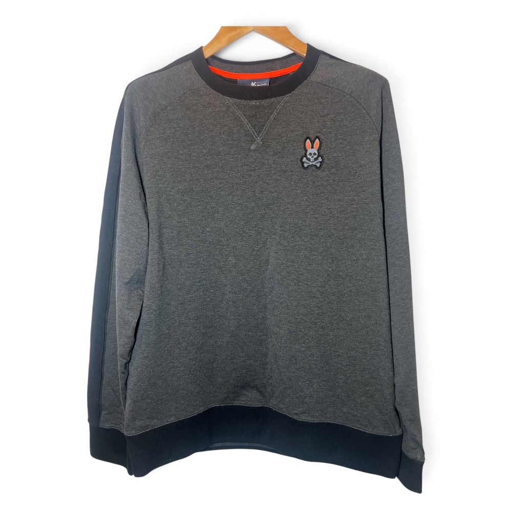 Psycho Bunny Men Crewneck Sweatshirt Logo XL Gray Black Color Block